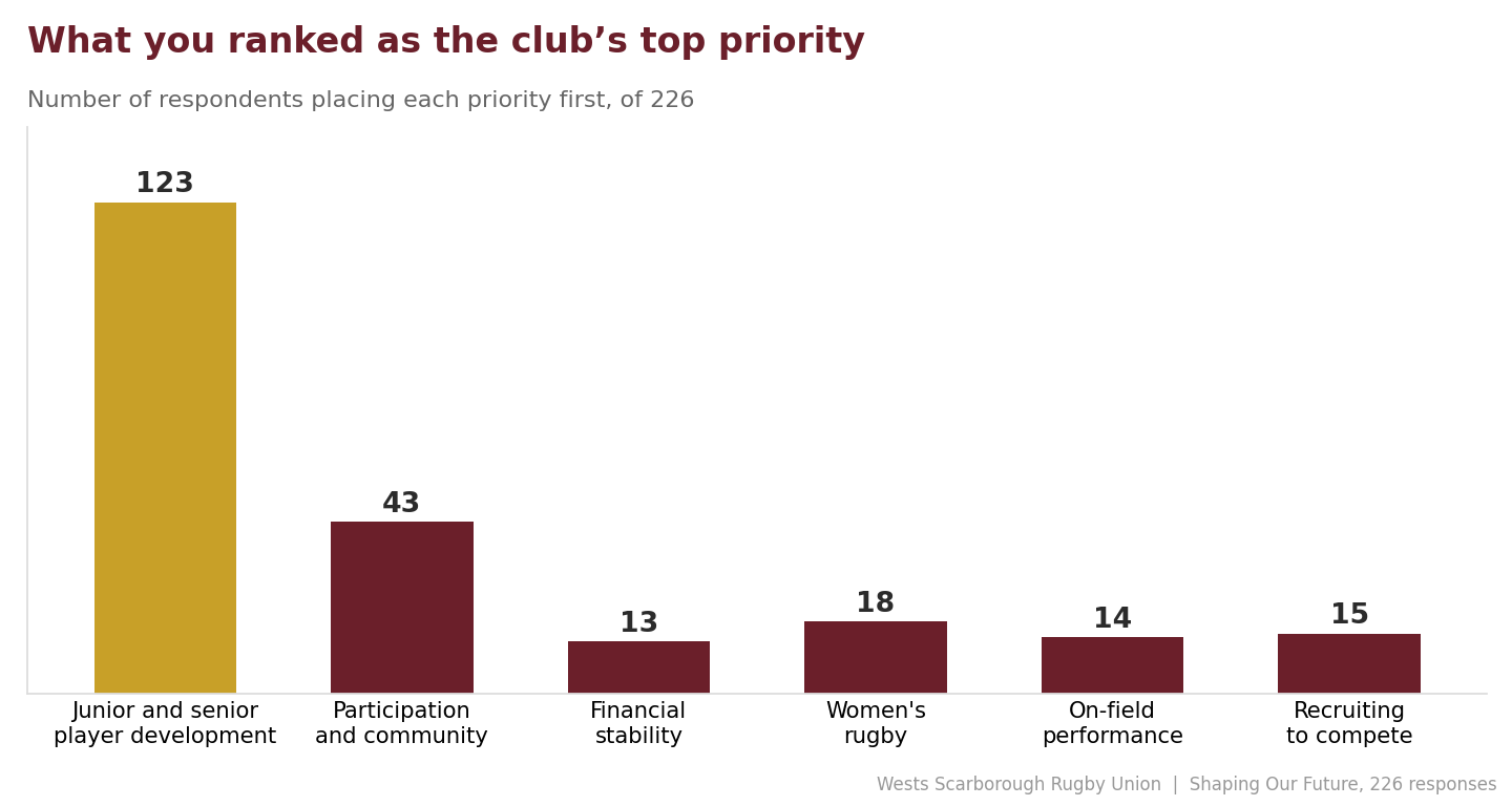 Priorities ranked first, of 226 respondents